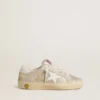 Young Super-Star in sand-colored laminated-effect suede with white leather star
