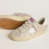 Young Super-Star in sand-colored laminated-effect suede with white leather star